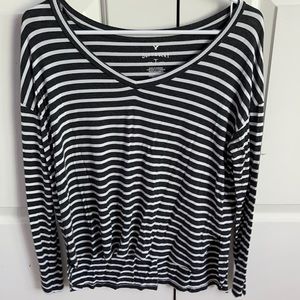 Dark gray and white striped long sleeve shirt